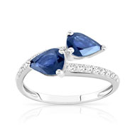 Bague or 750 blanc saphir et diamant