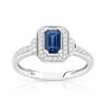 Bague or 750 rectangulaire saphir et diamants - vue 1