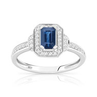 Bague or 750 blanc saphir et diamant