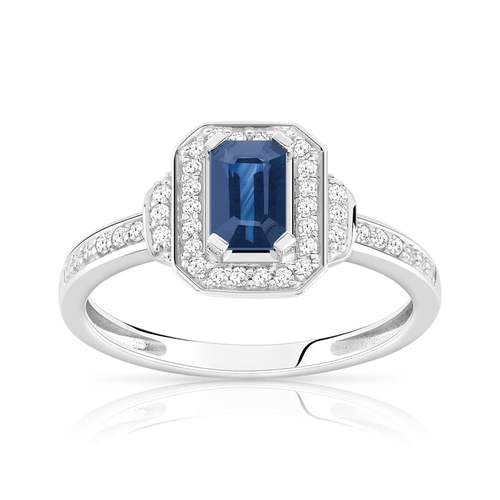 Bague or 750 rectangulaire saphir et diamants