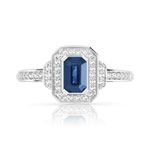 Bague or 750 rectangulaire saphir et diamants - vue 3