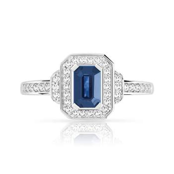 Bague or 750 rectangulaire saphir et diamants