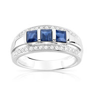 Bague or 750 blanc saphir et diamant