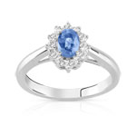 Bague or 750 blanc fleur saphir et diamants - vue 1