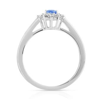 Bague or 750 blanc fleur saphir et diamants