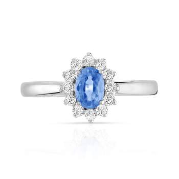 Bague or 750 blanc fleur saphir et diamants