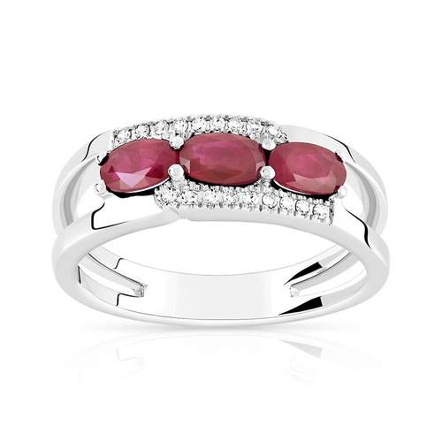 Bague or 750 blanc rubis et diamant
