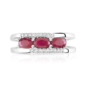 Bague or 750 blanc rubis et diamant