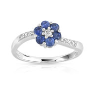 Bague or 750 blanc saphir et diamant