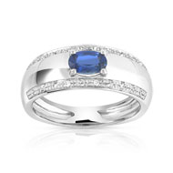 Bague or 750 blanc saphir et diamant