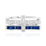 750 white gold triple ring with square sapphires and diamonds - view 3