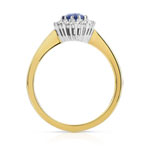 Bague 2 ors 750 saphir ovale entouré de diamants - vue 2