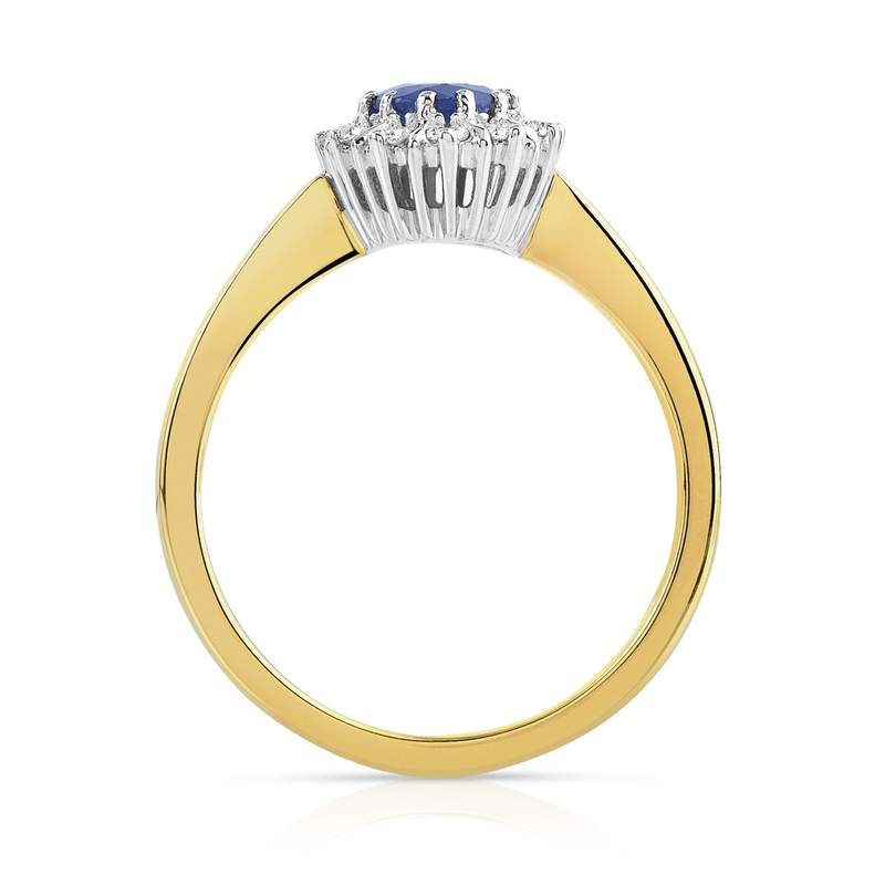 Bague 2 ors 750 saphir ovale entouré de diamants - vue 2
