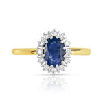 Bague 2 ors 750 saphir ovale entouré de diamants - vue 3