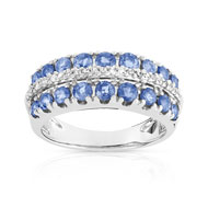 Bague or 750 blanc saphir et diamant