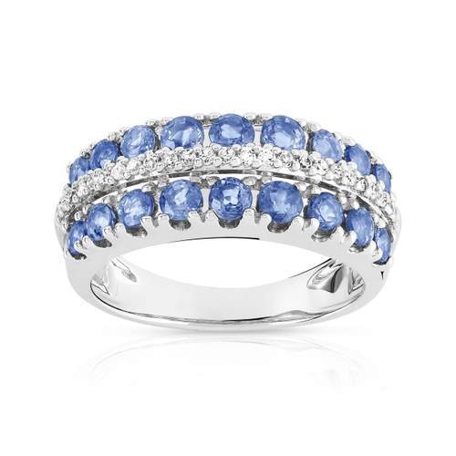 Bague or 750 blanc saphirs et diamants