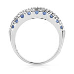 Ring van 750 witgoud met saffieren en diamanten - afbeelding 2