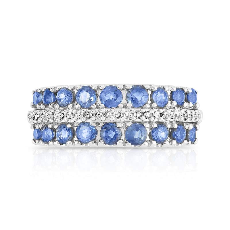 Bague or 750 blanc saphirs et diamants - vue 3