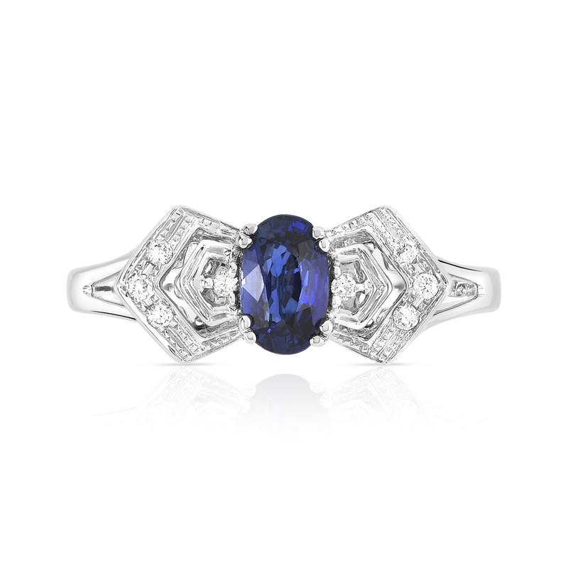 Bague or 750 blanc saphir et diamant - vue 3