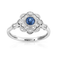 Bague or 750 blanc saphir et diamant