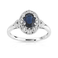 Bague or 750 blanc saphir et diamant