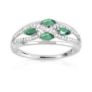 Bague or 750 blanc émeraude et diamant