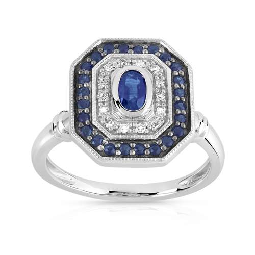Bague or 750 blanc saphirs et diamants