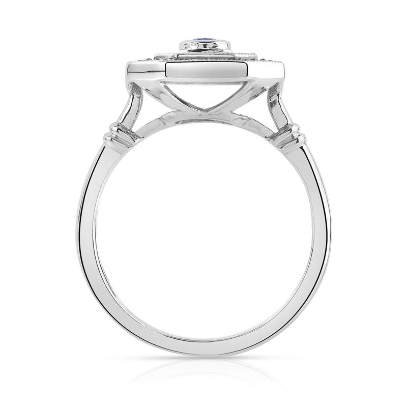 Bague or 750 blanc saphirs et diamants - vue 2
