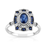 Bague or 750 blanc ovale saphirs et diamants - vue 1