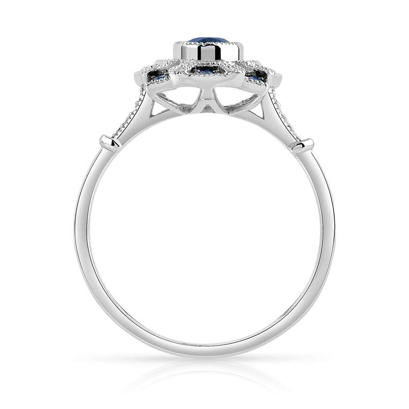 Bague or 750 blanc ovale saphirs et diamants - vue 2