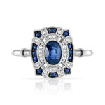 Bague or 750 blanc ovale saphirs et diamants - vue 3