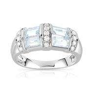 Bague or 750 blanc aigue marine et diamant