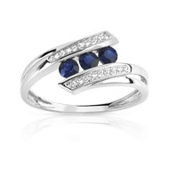Bague or 750 blanc saphir et diamant