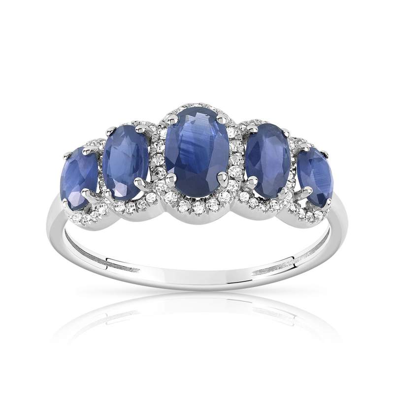 Bague or 750 blanc saphir et diamant - vue 1