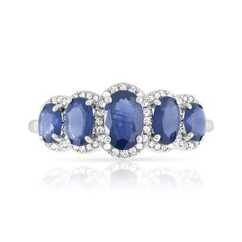 Bague or 750 blanc saphir et diamant
