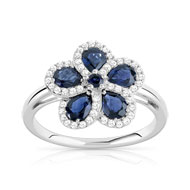 Bague or 750 blanc saphir et diamant