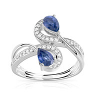 Bague or 750 blanc saphir et diamant