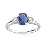 Bague or 750 blanc saphir ovale et diamants - vue 1