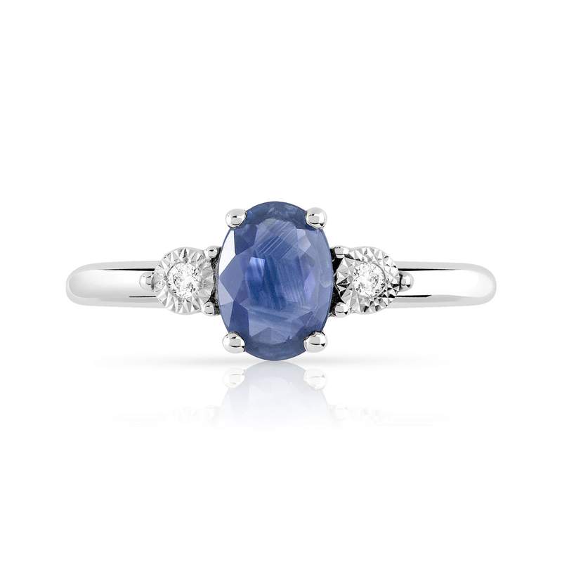 Bague or 750 blanc saphir ovale et diamants - vue 3