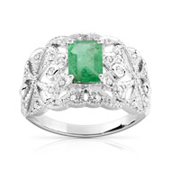 Bague or 750 blanc émeraude et diamant