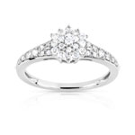 Bague or 750 blanc fleur diamants - vue 1