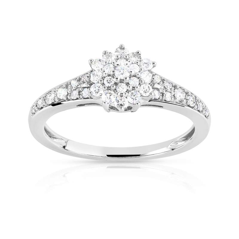 Bague or 750 blanc fleur diamants - vue 1