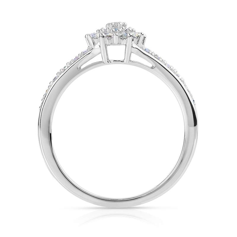 Bague or 750 blanc fleur diamants - vue 2
