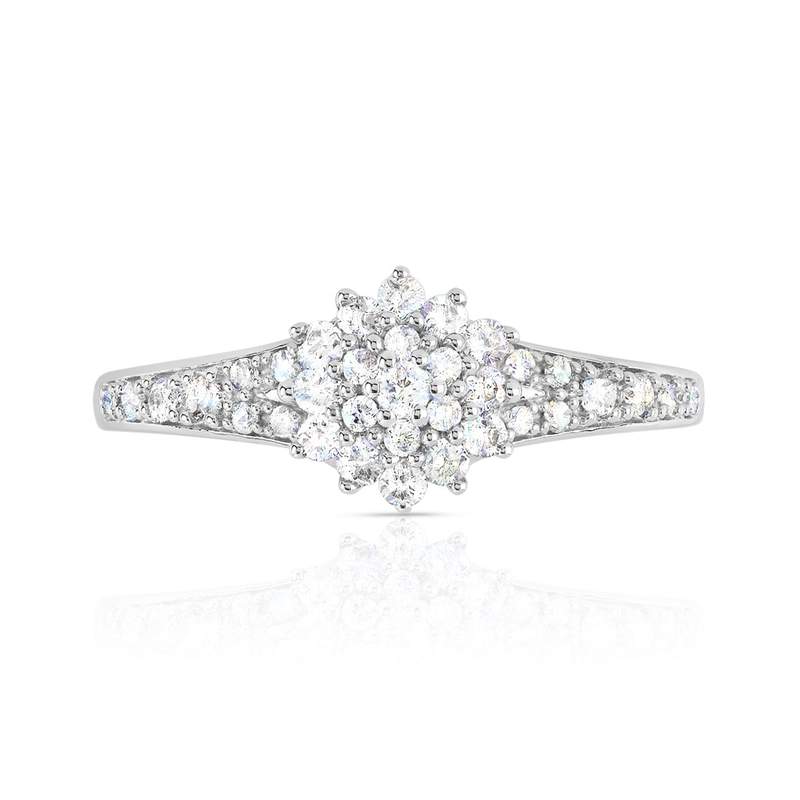 Bague or 750 blanc fleur diamants - vue 3