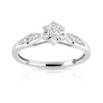 Bague or 750 blanc fleur diamants - vue 1