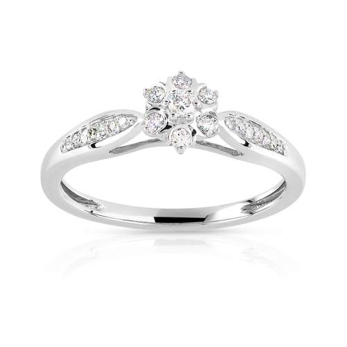 Bague or 750 blanc fleur diamants