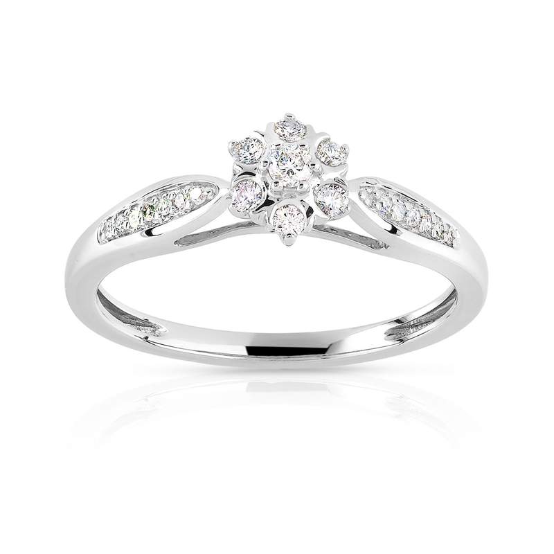 Bague or 750 blanc fleur diamants - vue 1