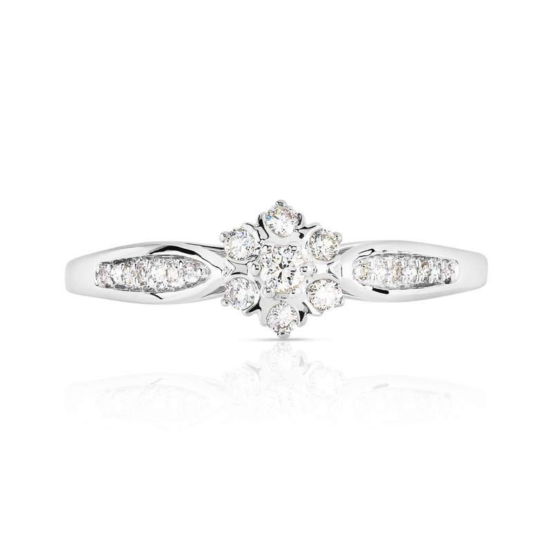 Bague or 750 blanc fleur diamants - vue 3