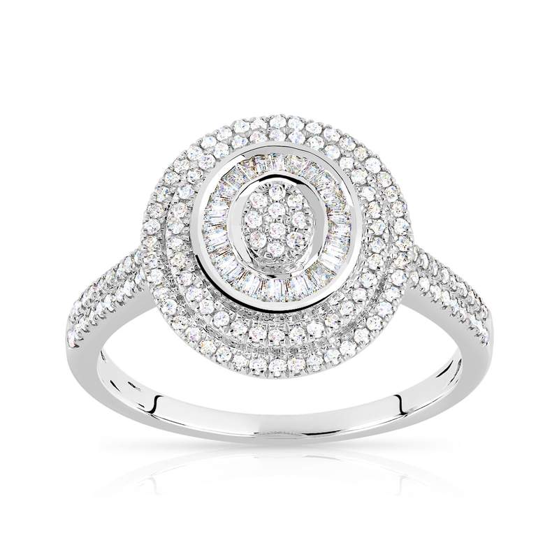 Bague or 750 blanc ronde diamants - vue 1