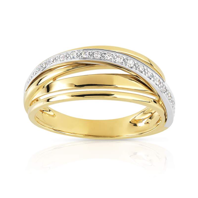 Bague 2 ors 750 anneaux entrelacés diamants - vue 1